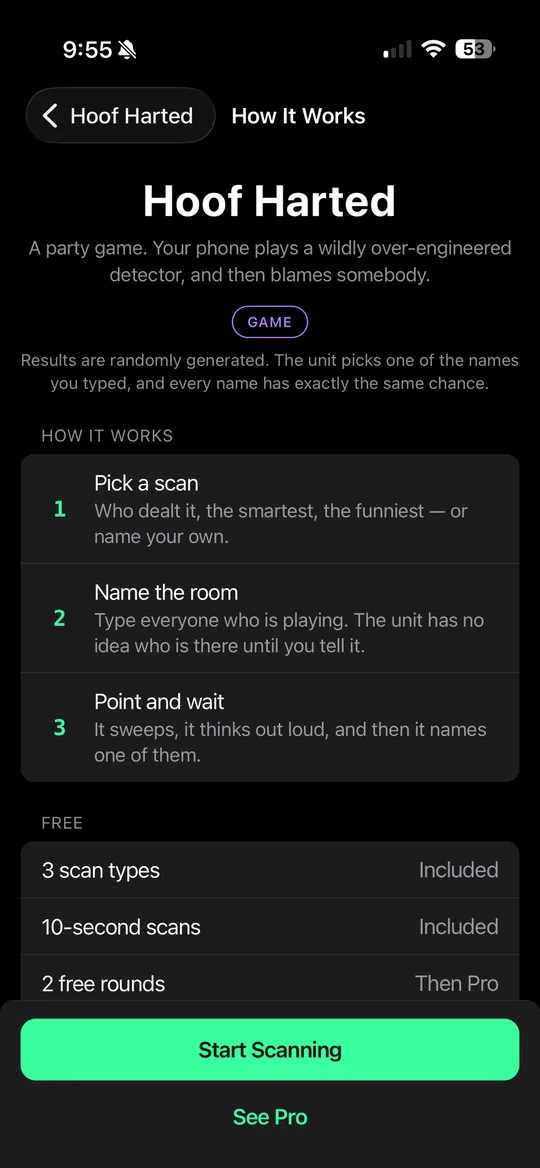 Hoof Harted how-it-works screen