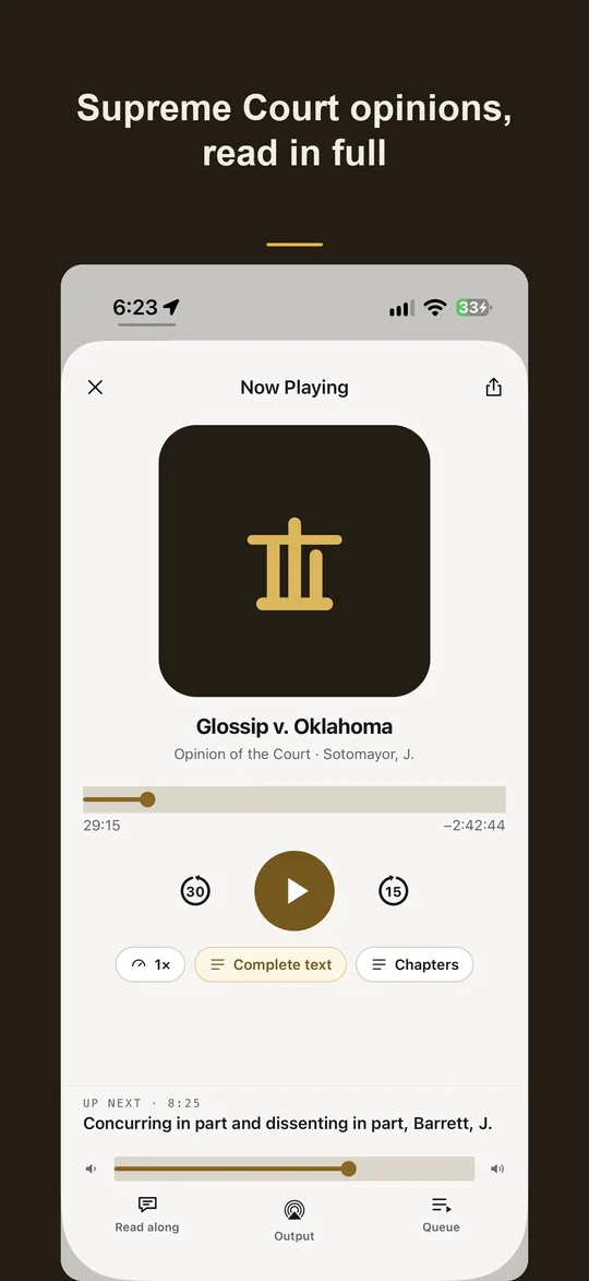 True Record now-playing screen for a Supreme Court opinion